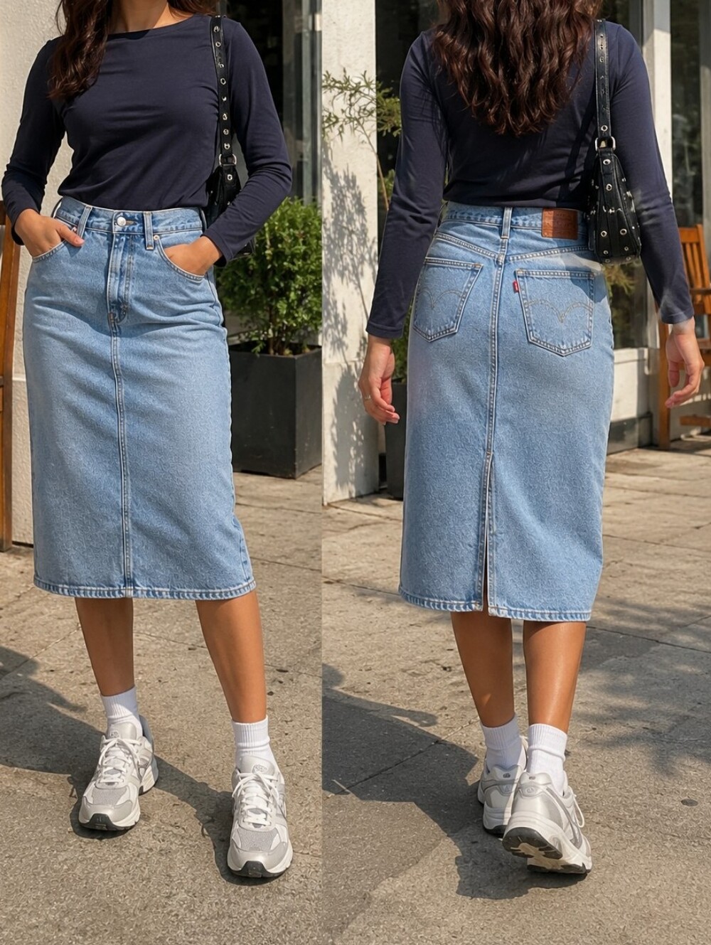 NWT Levi's Light Wash Denim Midi Skirt Back Slit 100% Cotton Classic Straight